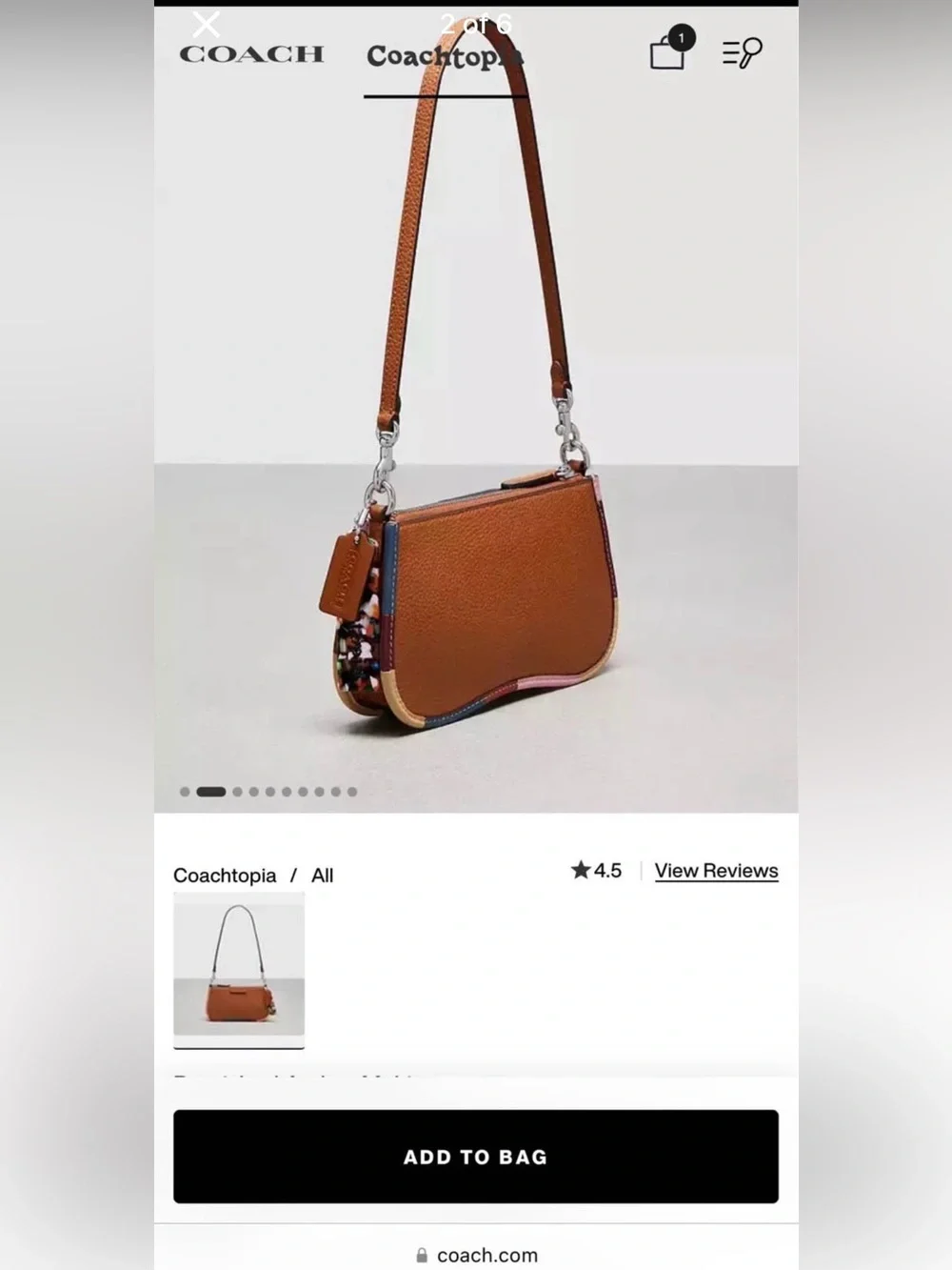 Coach- small wavy shoulder bag in Coachtopia leather with colorful binding